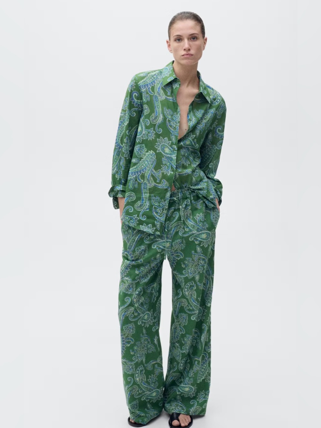 Mango Green Paisley Print Matching Set
